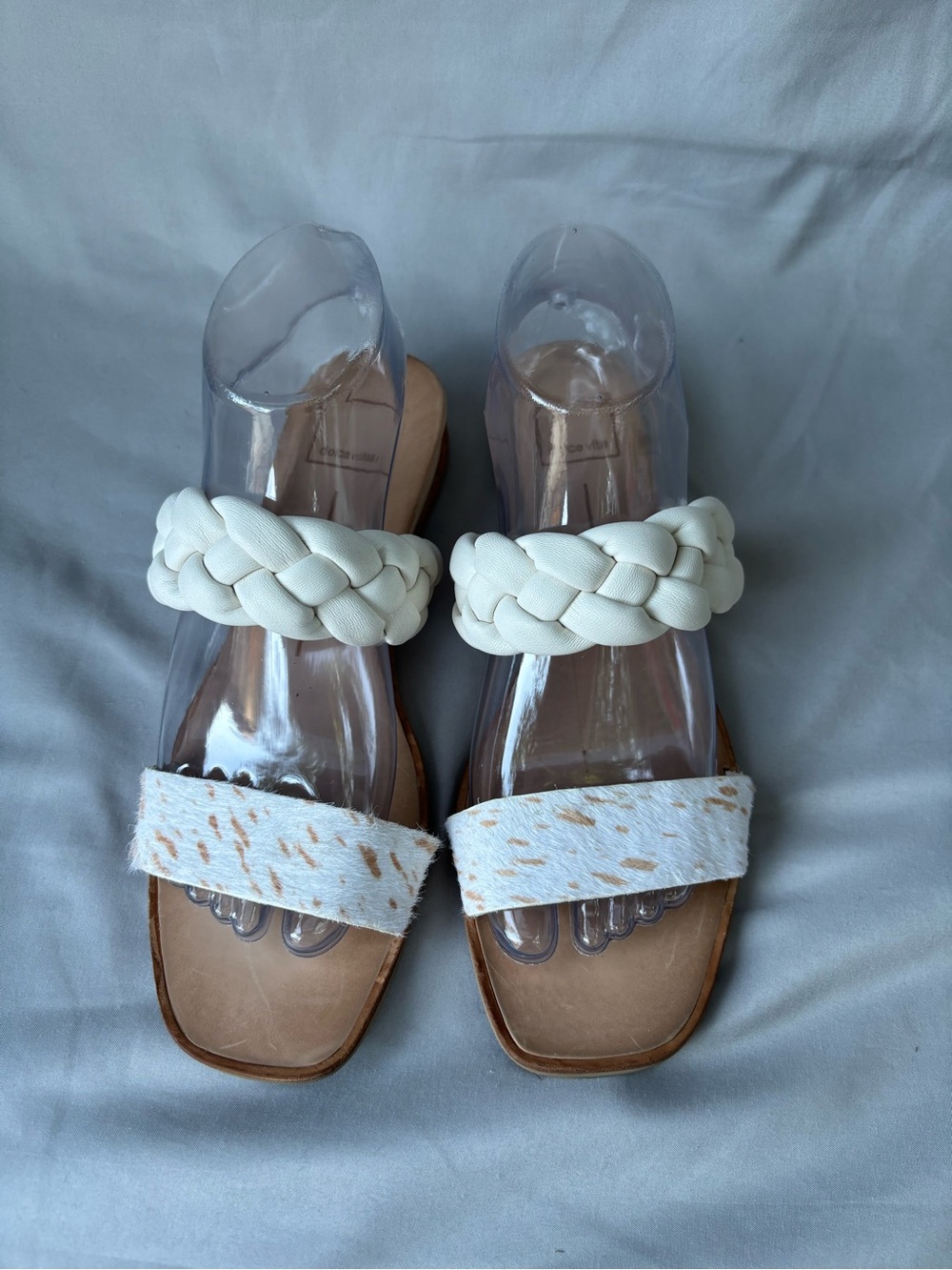Dolce Vita White Braided and Speckled Haircalf Slide Sandals